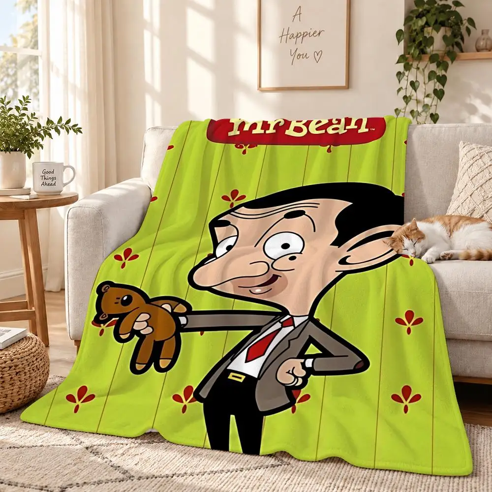 M-Mr. Bean Cartoon Throw 240g Lightweight Flannel Blanket, Soft Skin Throw Blanket for Sofa Bedroom