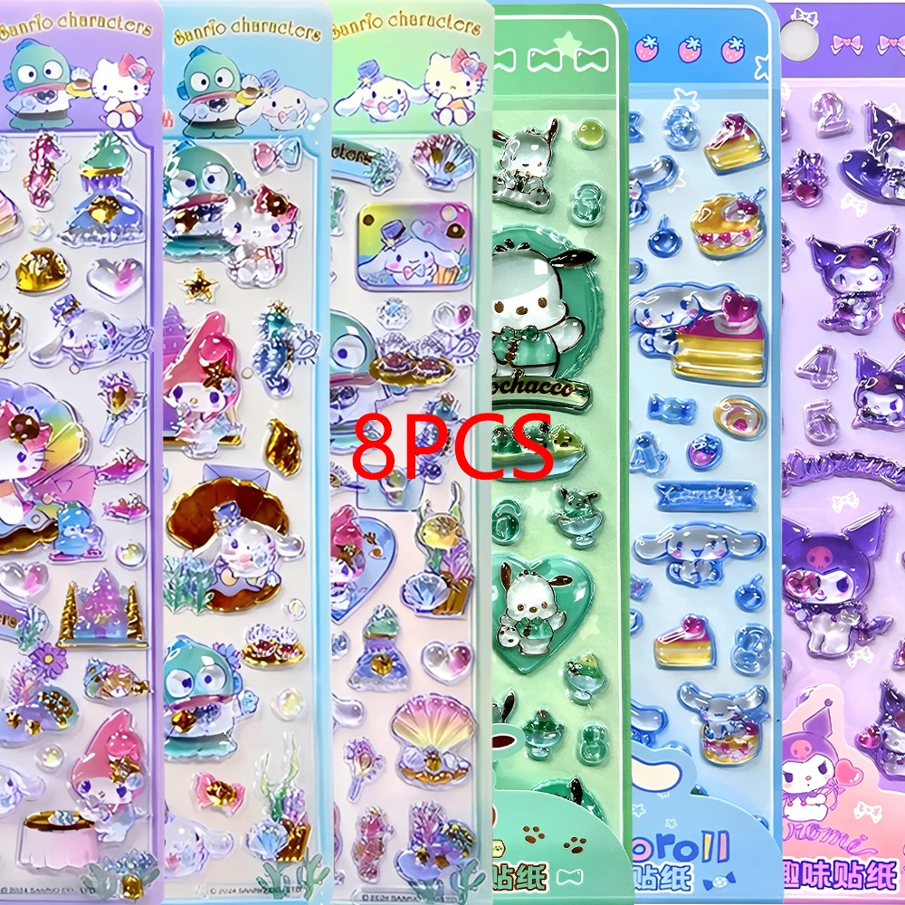 

Sanrio 3D Relief Stickers Kawaii My Melody Kuromi Cartoon Crystal Sticker Waterproof Decorative Notebook Guitar Cute Decals Gift