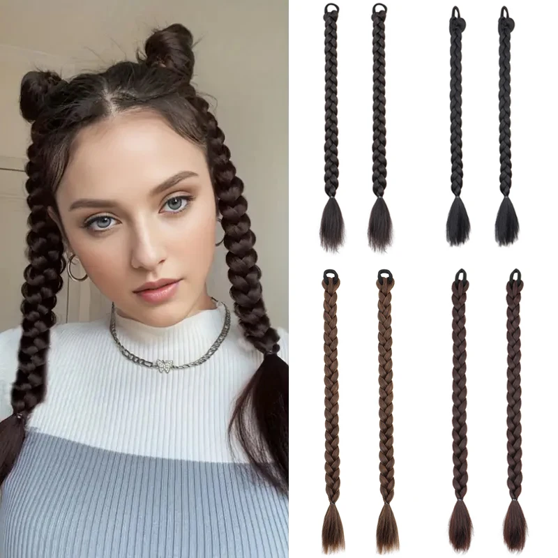 

2PC Synthetic Long Braid Wig for Girls High Ponytail Twist Braids Fake Hair Fiber Tail Popular Online