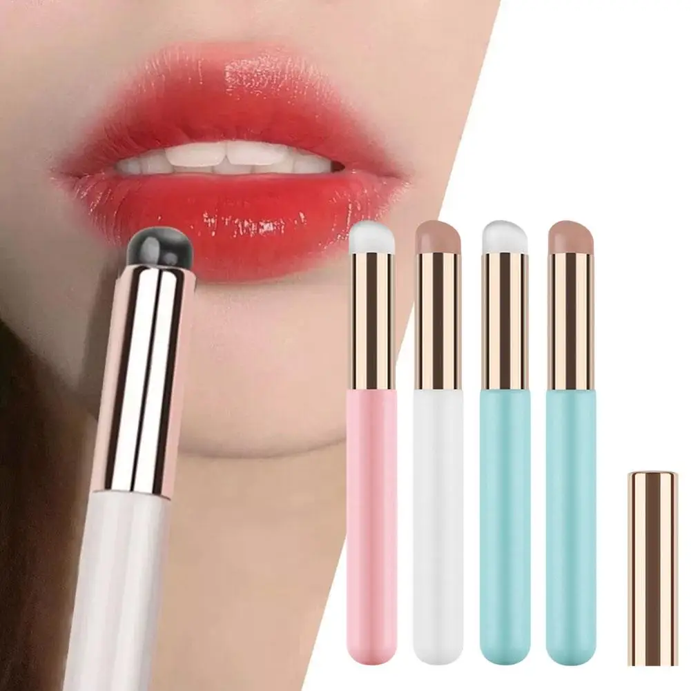 Silicone Lip Brush With Lid Round Head Makeup Brush Brush Portable Concealer Applicator Tool Lipstick Makeup Multi-Use Mini B5T0