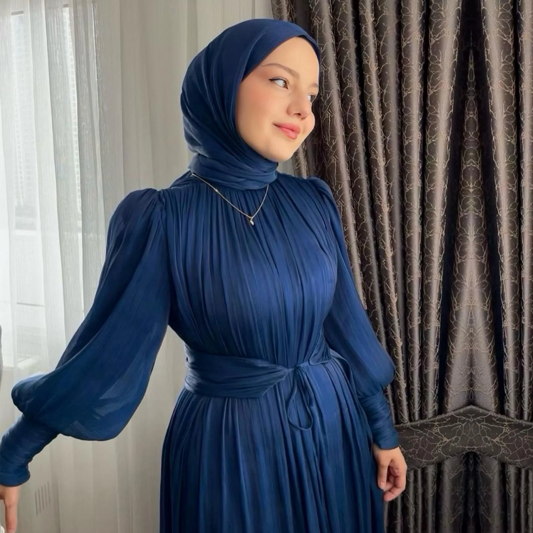 Dubai Winkle Jalabiya Abaya Turkey Kaftan Eid Ramadan Muslim Dress for Women Islam Clothing Caftan Femme Robe Vestido Party Gown