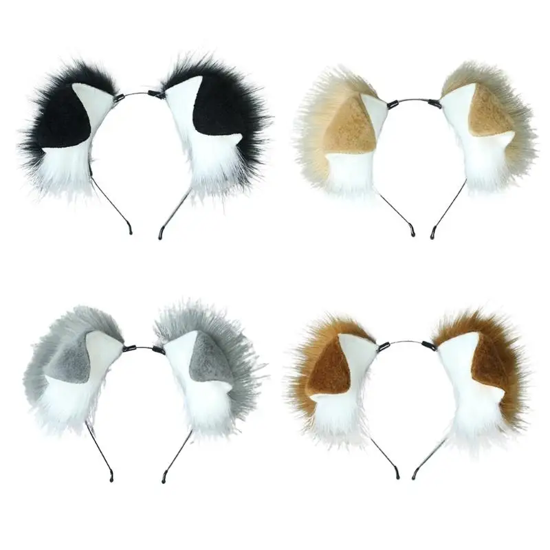 Punk Style Anime Hairhoop Plush Dog Ears Headband Cosplay Costume Halloween Party Headdress Women Role Playing Headwear