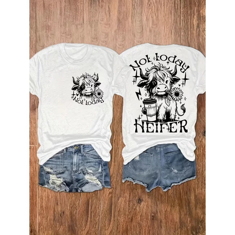 Western Cowgirl Graphic T Shirt NEIFER Letter Floral Cactus Art Print Short Sleeve Crew Neck Women Trendy Streetwear Tops