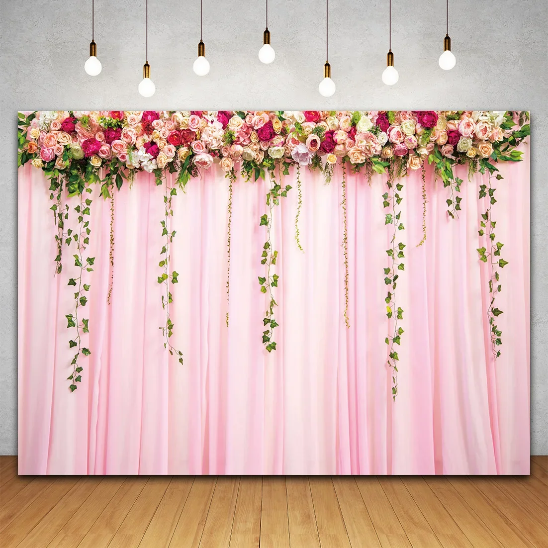 Floral Wall Backdrop for Photography Rose Flowers Wallpaper White Curtain Wedding Background for Girls Birthday Valentine\'s Day