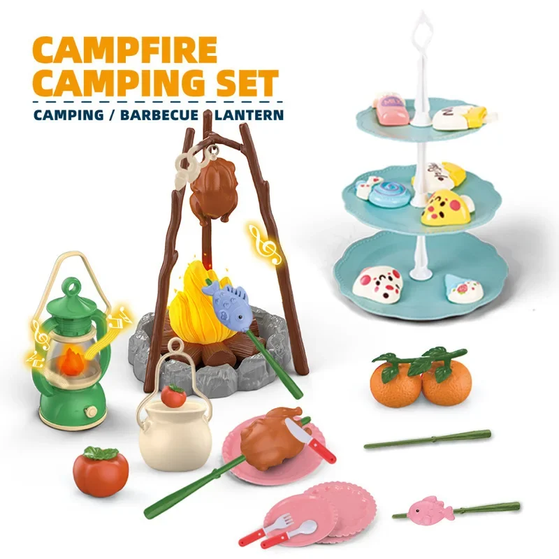 Children's Outdoor Adventure Tool Set with Tent Simulated Camping Light Sound Effect Backyard Playhouse Toys for Boys Kids Gifts