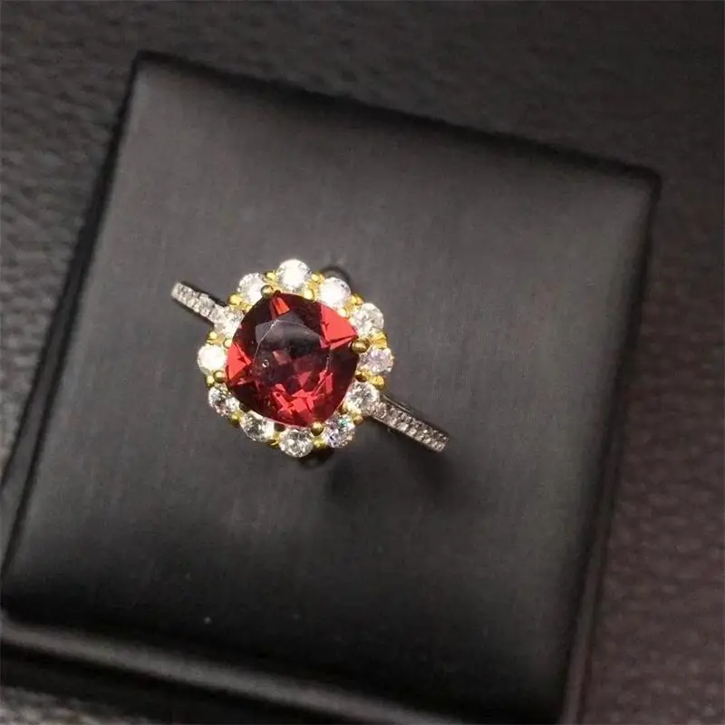 S925 Natural Facet Garnet Ring Healing Fengshui Crystal Reiki Jewelry Accessories Holiday Gifts 1PCS