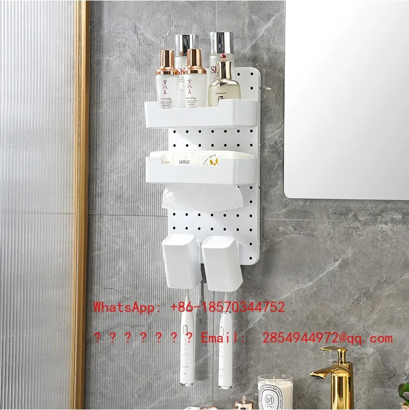 Household Hole Board Non-punching Kitchen Bathroom Wall-mounted Storage Rack with Hook Wall Rack