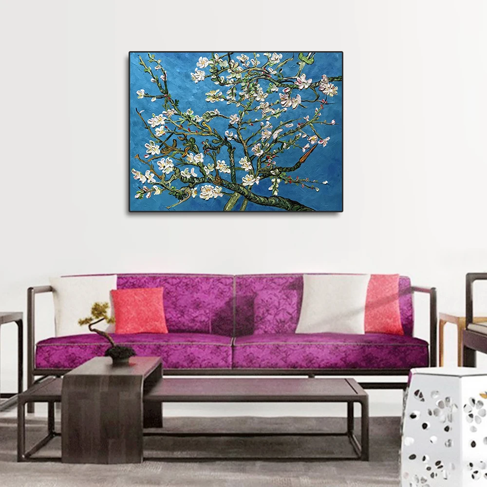 Imagem -02 - Envio Gratuito de 100 Pintura à Mão Flor Damasco Clássico Van Gogh Pintura a Óleo Imagem da Arte Parede na Lona Alta Qualidade o