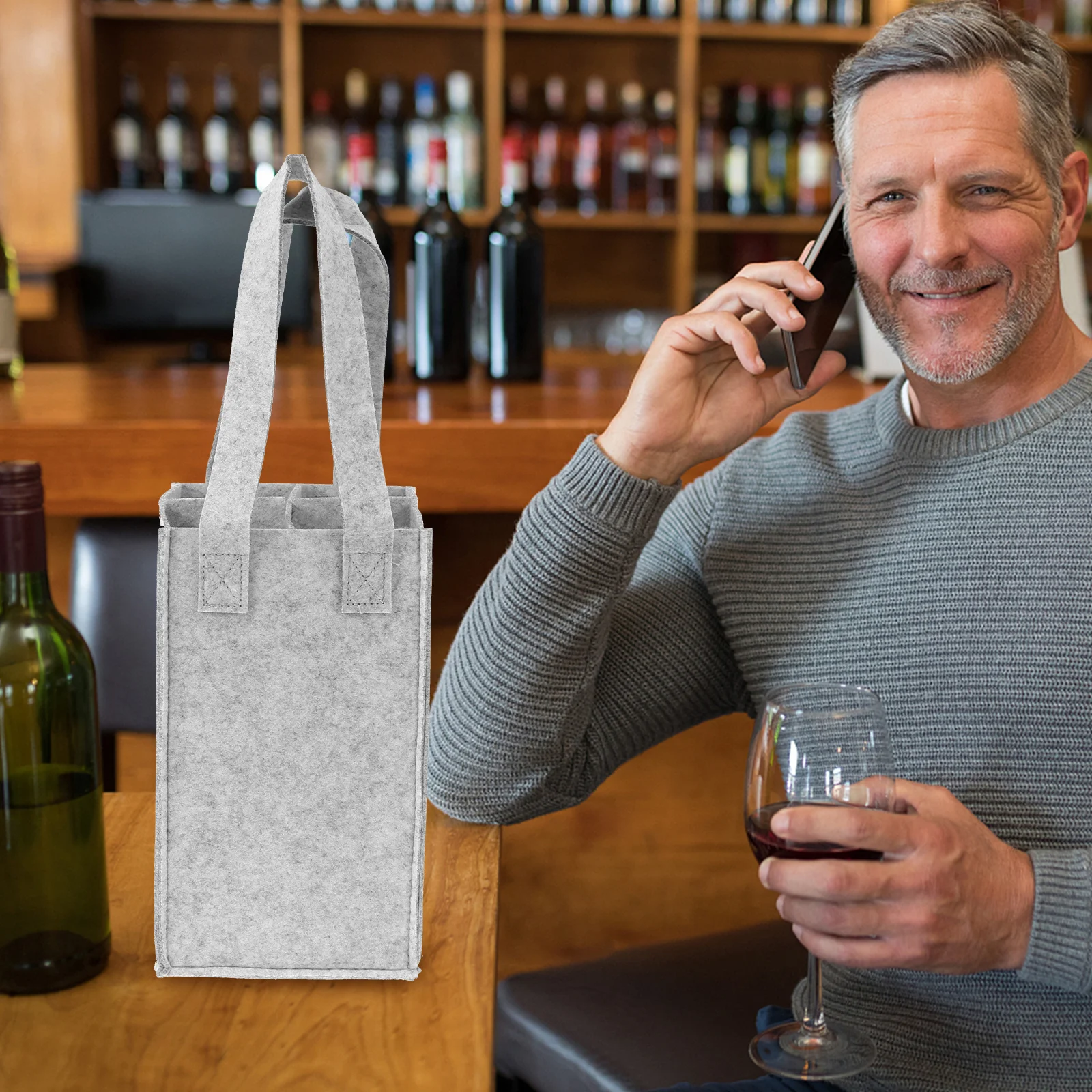 

1pc Felt Red Wine Gift Bag 4 Bottle Capacity Foldable Wine Carrier Storage Box Handle Shopping Pouch For Party Favor