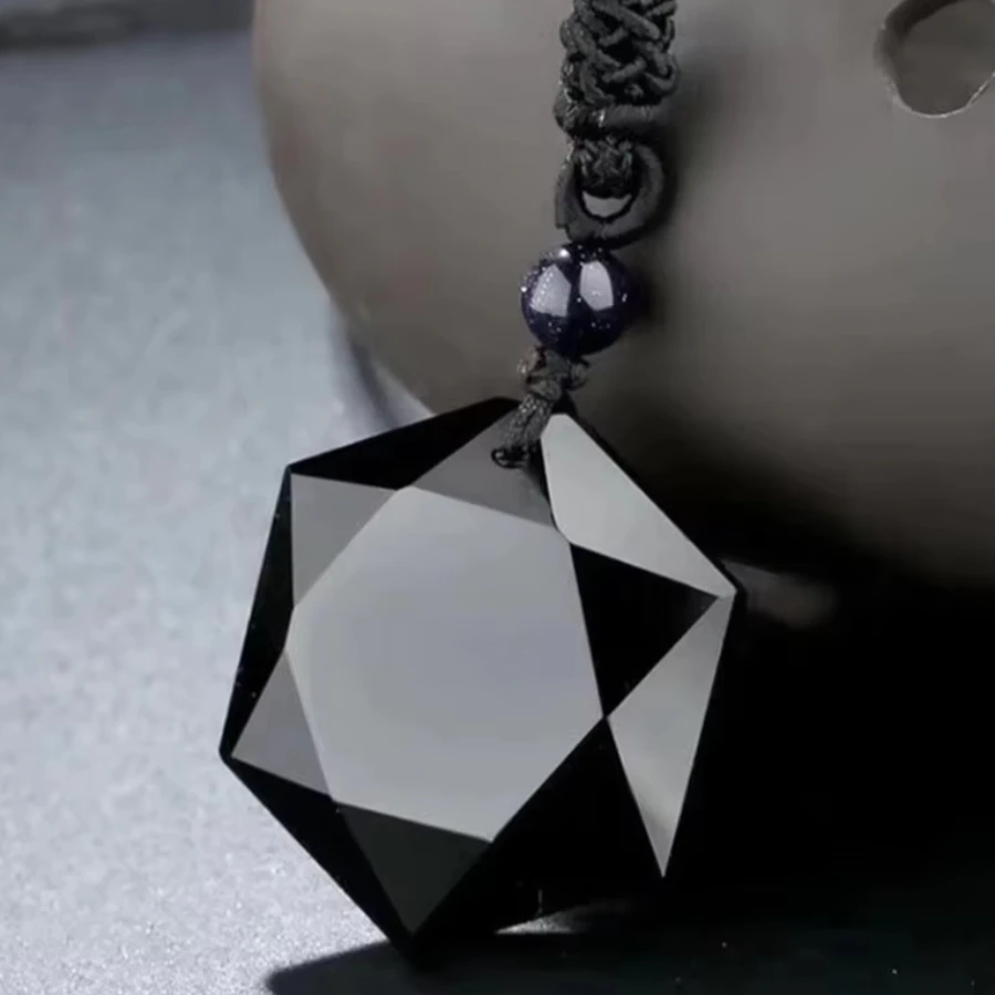 New Fashion Black Obsidian Pendant Necklace Obsidian Star Pendant Lucky Love Crystal Jewelry With Free Rope Drop Shipping