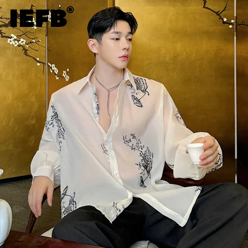 

IEFB New Trendy Male Shirt Fashion Thin Men Long Sleeve Printing Chinese Style Casual Shirts 2024 Summer Tide Men's Top 9C5999
