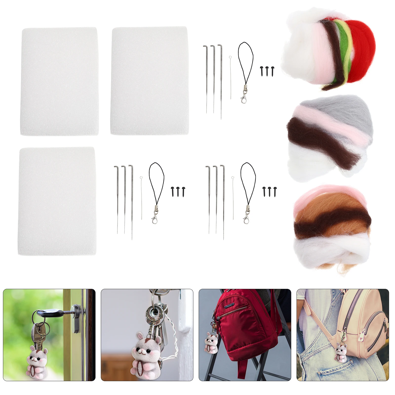 

3Sets Wool Felt Lovely Animals Needle Felting Craft Kit DIY Supplies Easy to Use for Beginners Gift Felt Animal