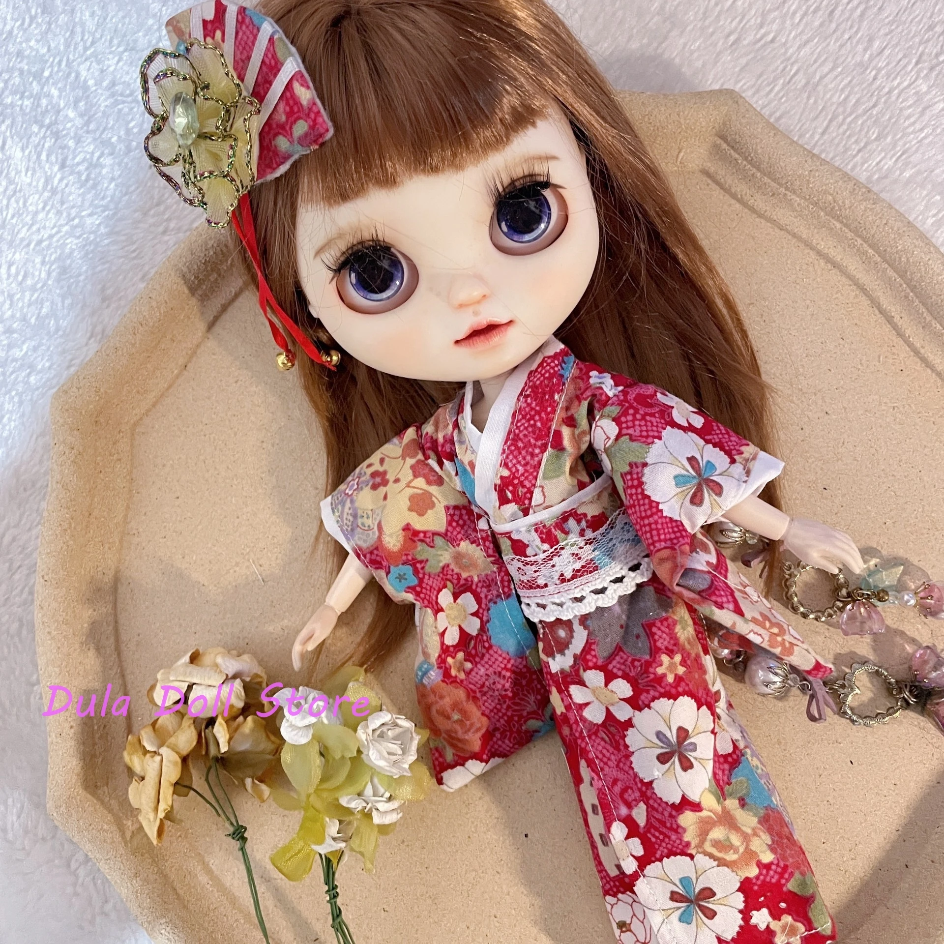 （Limited special offer）Dula Doll Clothes Dress Red Flower kimono skirt Blythe Qbaby ob24 ob22 Azone 1/6 Bjd Doll