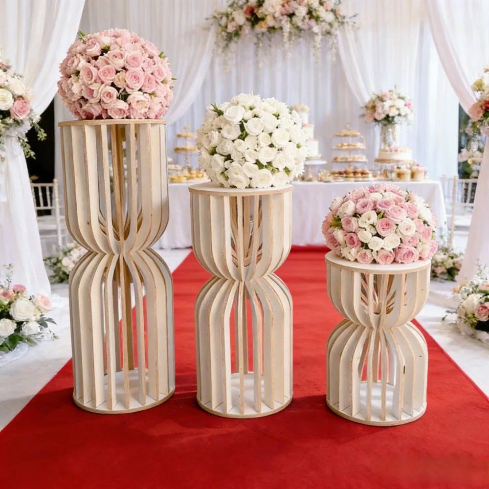 Wooden Roman Column Wedding Flower Stand Rustic Birthday Cake Display & Dessert Table Centerpiece Party Event Supplies