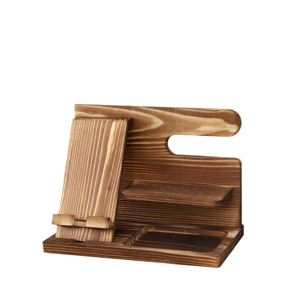 

Solid Wood Charging Phone Holder Stable Groove Design Detachable Watch Organizer Space Saving Keychain Wallet Storage Rack
