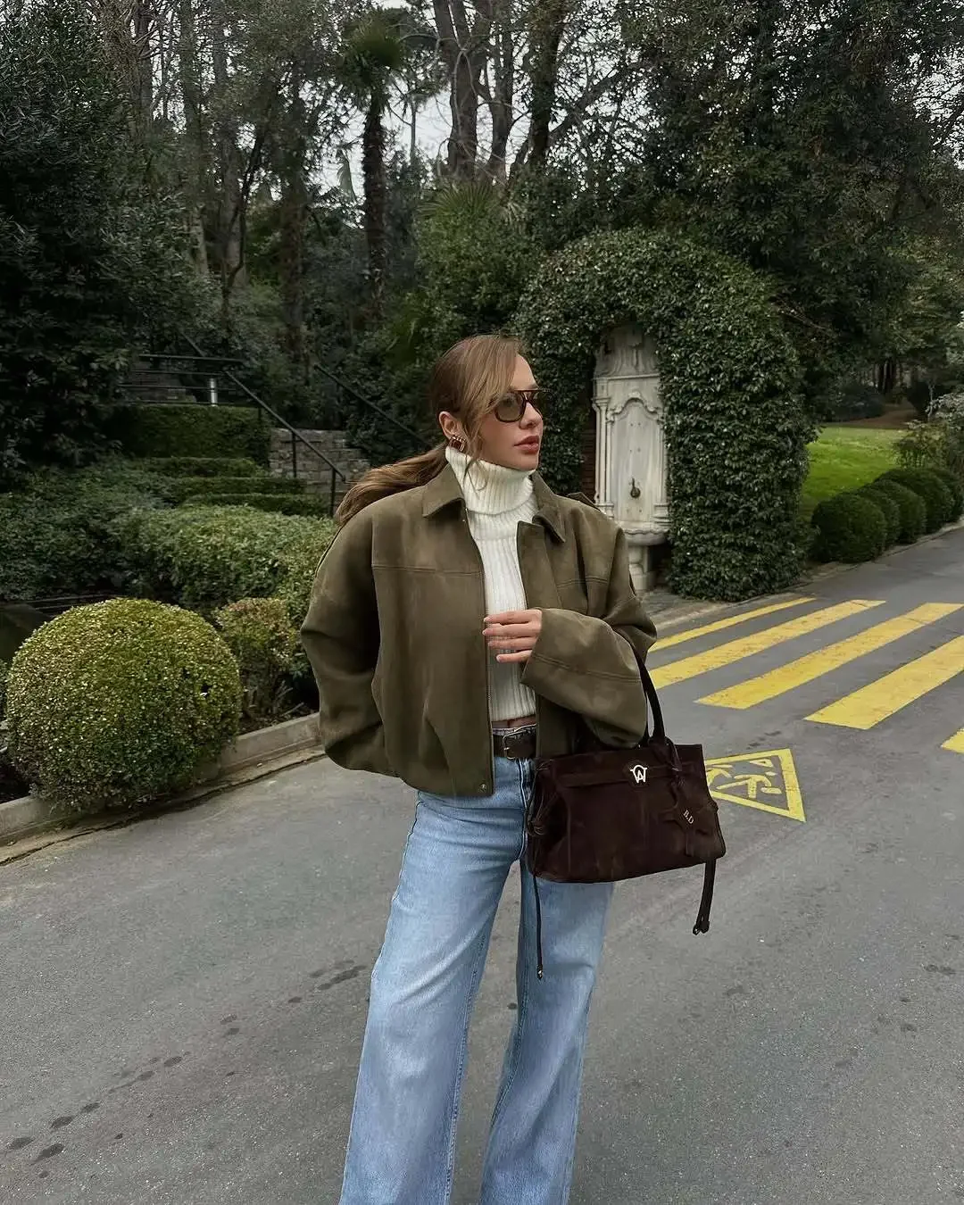 

20252025 Women's Suede Texture Jacket High Street Long Sleeve Turn-Down Collar Elastic Zipper Button Solid Spring Trendy Coat