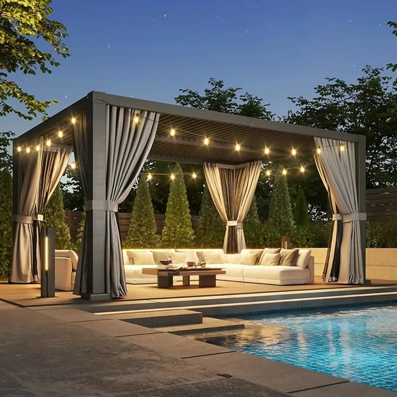 Anyhoo Premium Louvre Pergola Roof Panel LED Powder Coated Frame Weatherproof Adjustable Metal Customizable Sizes
