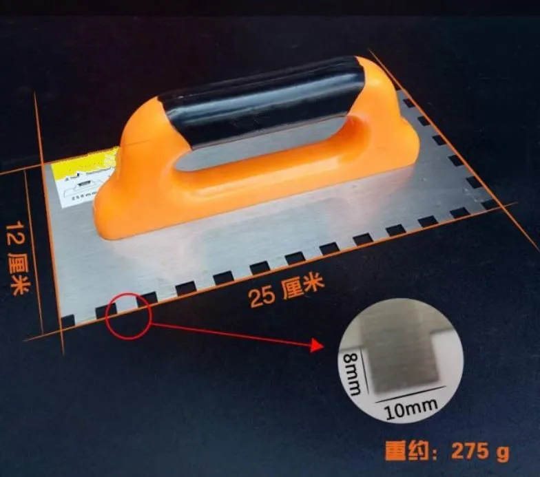 

Квадратный зубчатый Мастерок 25 см x 12 см, пластиковая ручка, строительный высококачественный мастерок для установки плитки