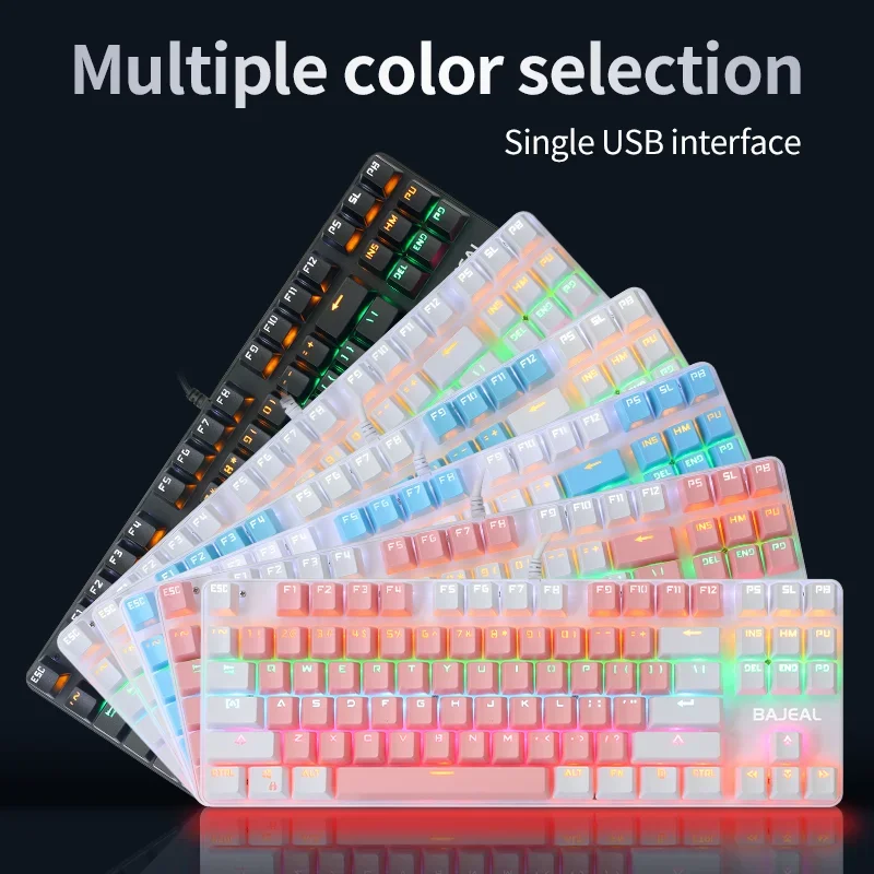 New Arrival K100 Mechanical 87 Keys Keyboard RGB Backlit White+ Pink Gaming Keyboard for Sales