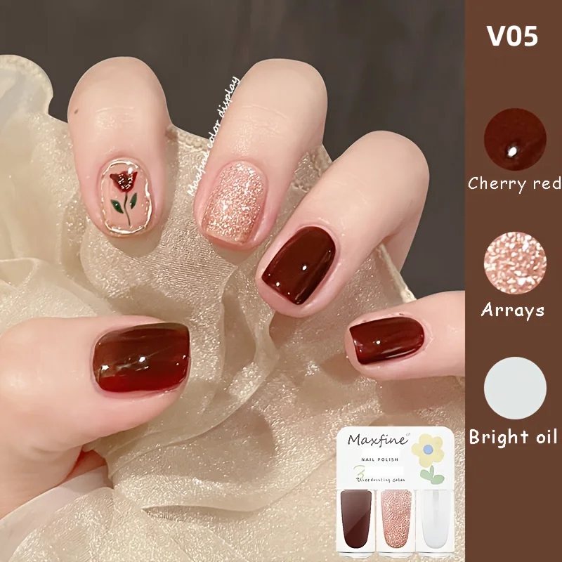 ชุดยาทาเล็บ V05 Tulip Intense 3 ขวด แบบไม่ต้องอบ แห้งเร็ว ติดทนนาน ลอกออกได้ สูตรน้ำ