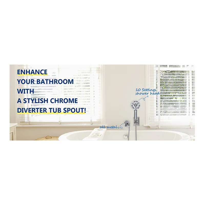 

Exquisite-All Metal Bathtub Faucet With 9 Sprayer Settings, Chrome Finish, With Built-In Diverter And Universal Fit Adapters