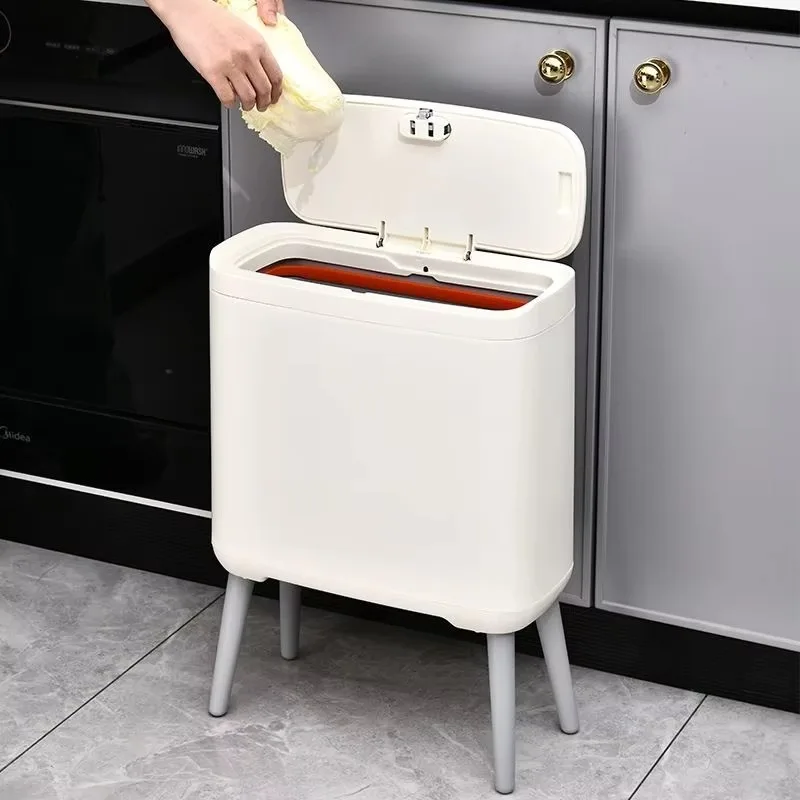 Waterproof High-legged Bathroom Trash Can Press Lid Large Capacity Odor Control Waste Paper Basket