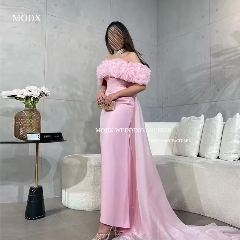 MODX Exquisite Pink Evening Gown Off Shoulder Pleated Decoration For Saudi Arabian Women'S Formal Ball Party Dress Customized