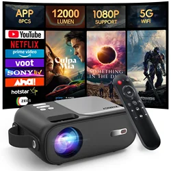 Xiswsby mini projetor android de 12000 lúmens, full hd, portátil, cinema em casa, escritório, acampamento, projetor ao ar livre