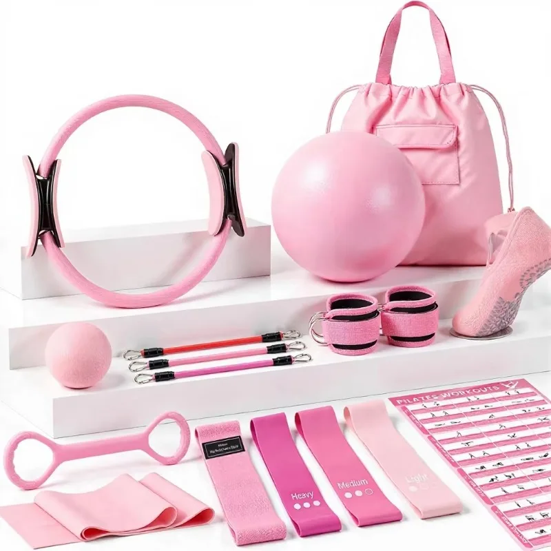 YTYINCross-border Best-selling Pink EVA Pilates Set Home Fitness Loop Yoga Ball Resistance Bands Gliding Discs Combo For Body