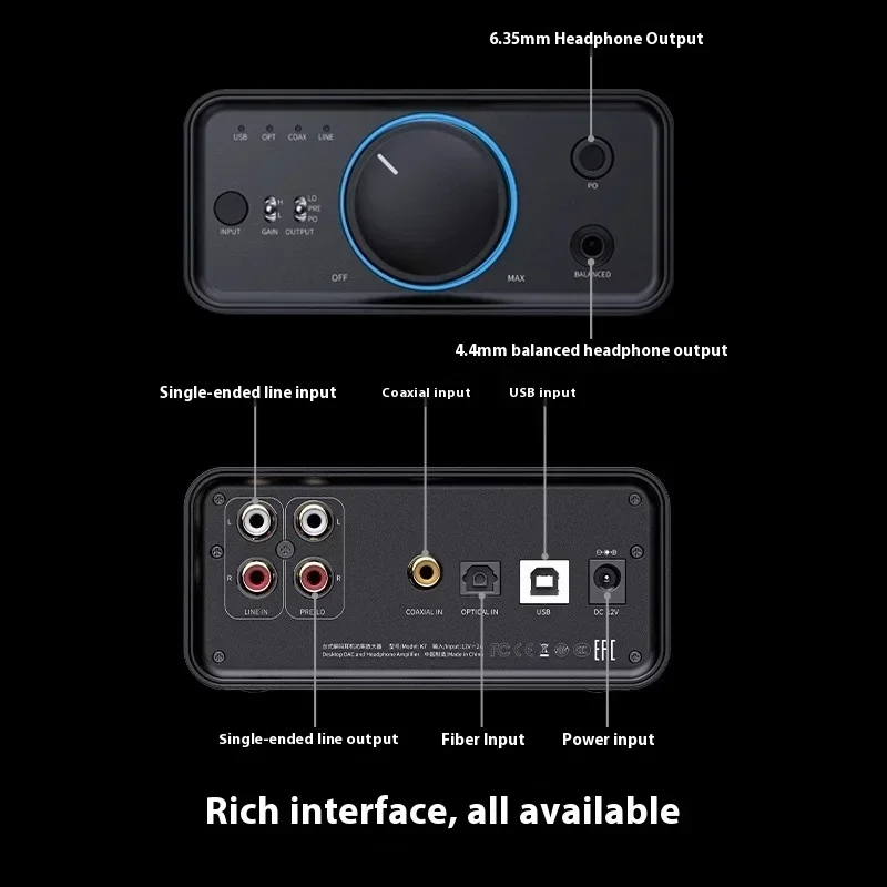 FiiO K7/K7BT HiFi مضخم ضوت سماعات الأذن DAC المتوازن AK4493S * 2، XMOS XU208 PCM384k هرتز DSD256، مدخلات USB/بصرية/محورية/RCA مخصصة