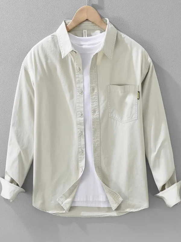 

Style Men's Long Sleeve Shirt Casual Fashionable Handsome Pure Color Spring Autumn Outerwear Clothing Standard Fit