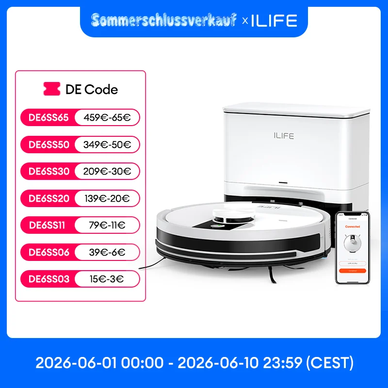 ILIFE A12 Pro Robot aspirador y trapeador combinado, navegación LIDAR, autocolección de polvo, succión de 3000 Pa, aplicación/control remoto