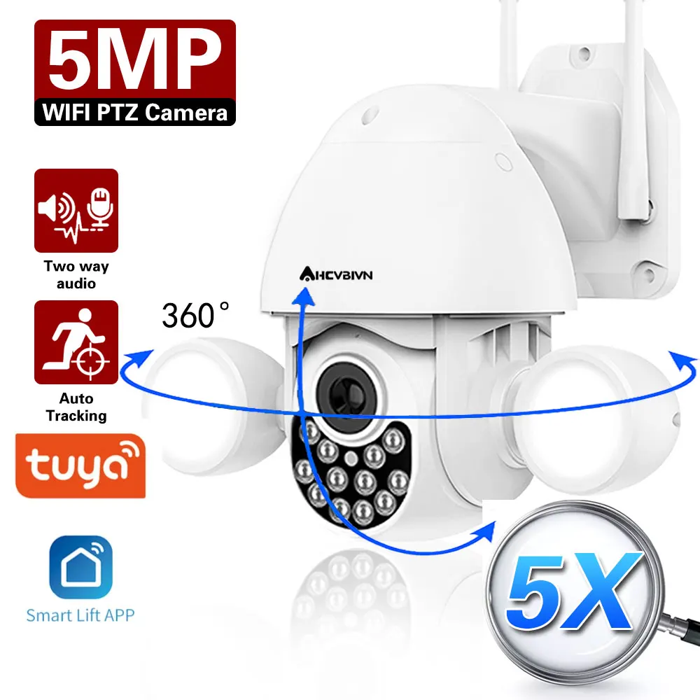 

5MP 3MP PTZ Floodlight Camera AI Human Tracking Human Trigger Light Auto Homing Infrared Color Night Vision Outdoor Waterproof