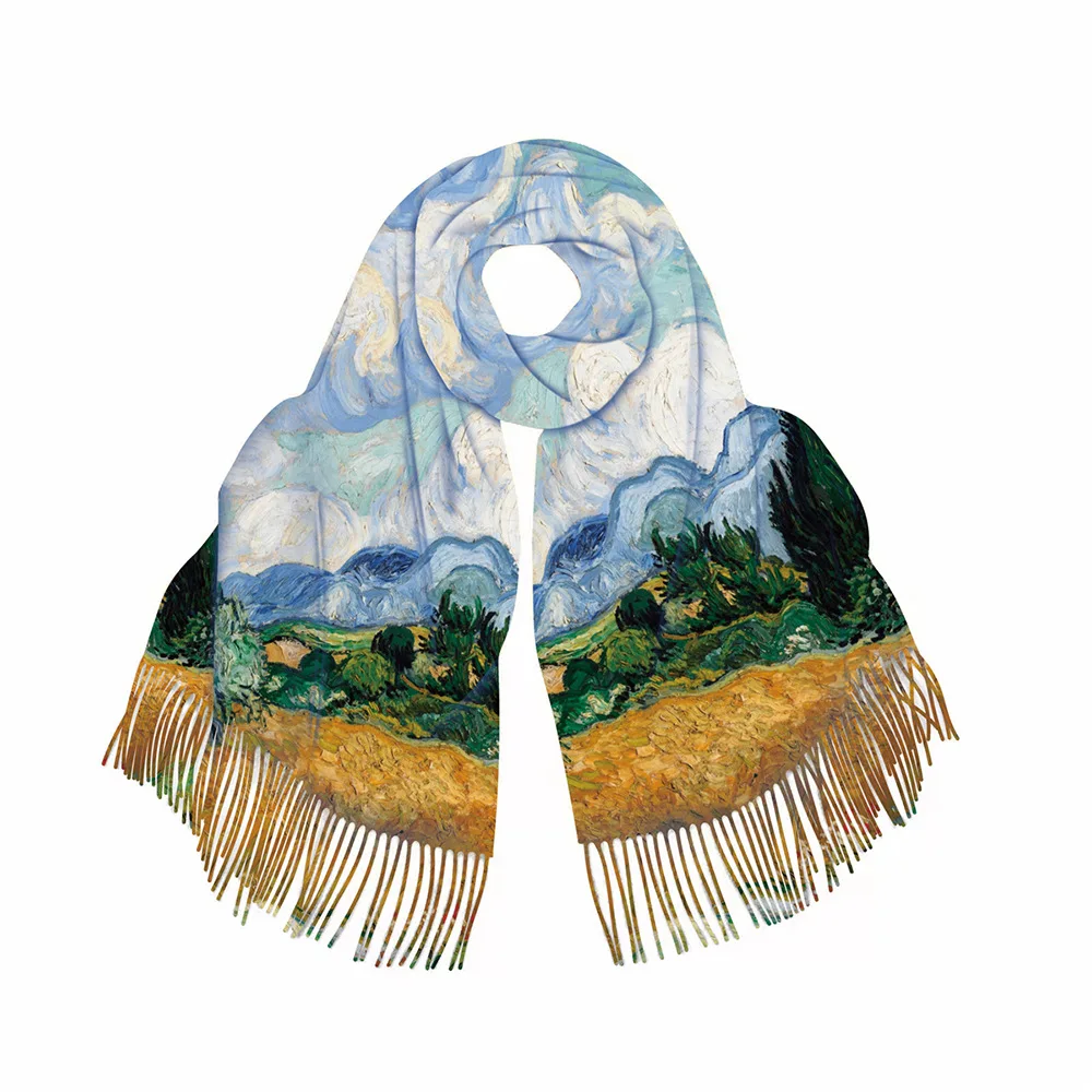 

Весенняя шаль с французским художественным узором, шарф из искусственного кашемира 200x70 см, мягкий, приятный для кожи, легко чистится, для офиса