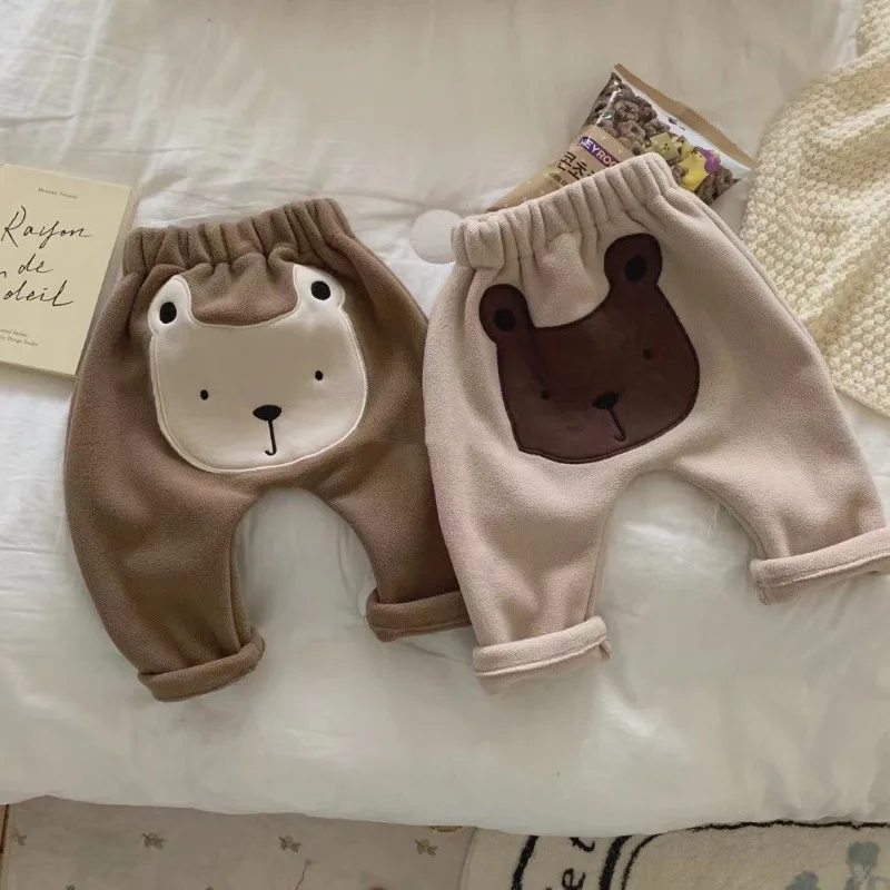 Baby Winter Pants Cute Bear Thicken Plush Trousers Korean Warm Children Clothing Infant Toddler Boys Girls Casual Harem Pant 아기옷