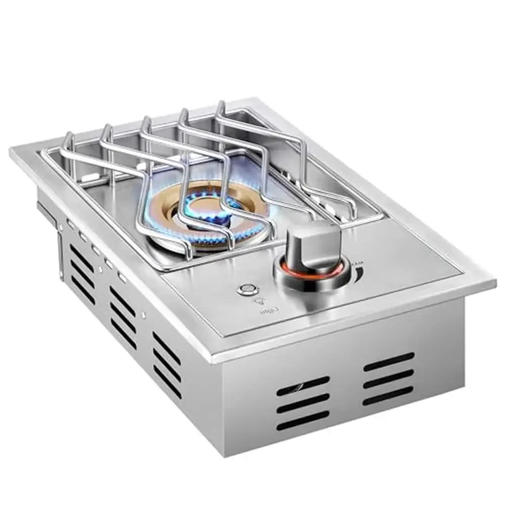 17,500BTU Outdoor Kitchen Side Burner Gas Stove Heavy Duty Convertible to Natural Gas 304 Cast Iron Grilling Burner Kit LED