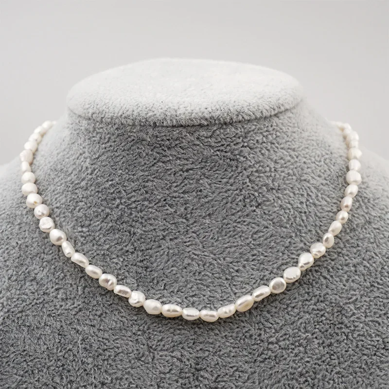 5-8mm Small Baroque Pearl Beaded Strand Necklaces for Women Elegant Natural Freshwater Pearl Choker Necklaces Collar Jewelry