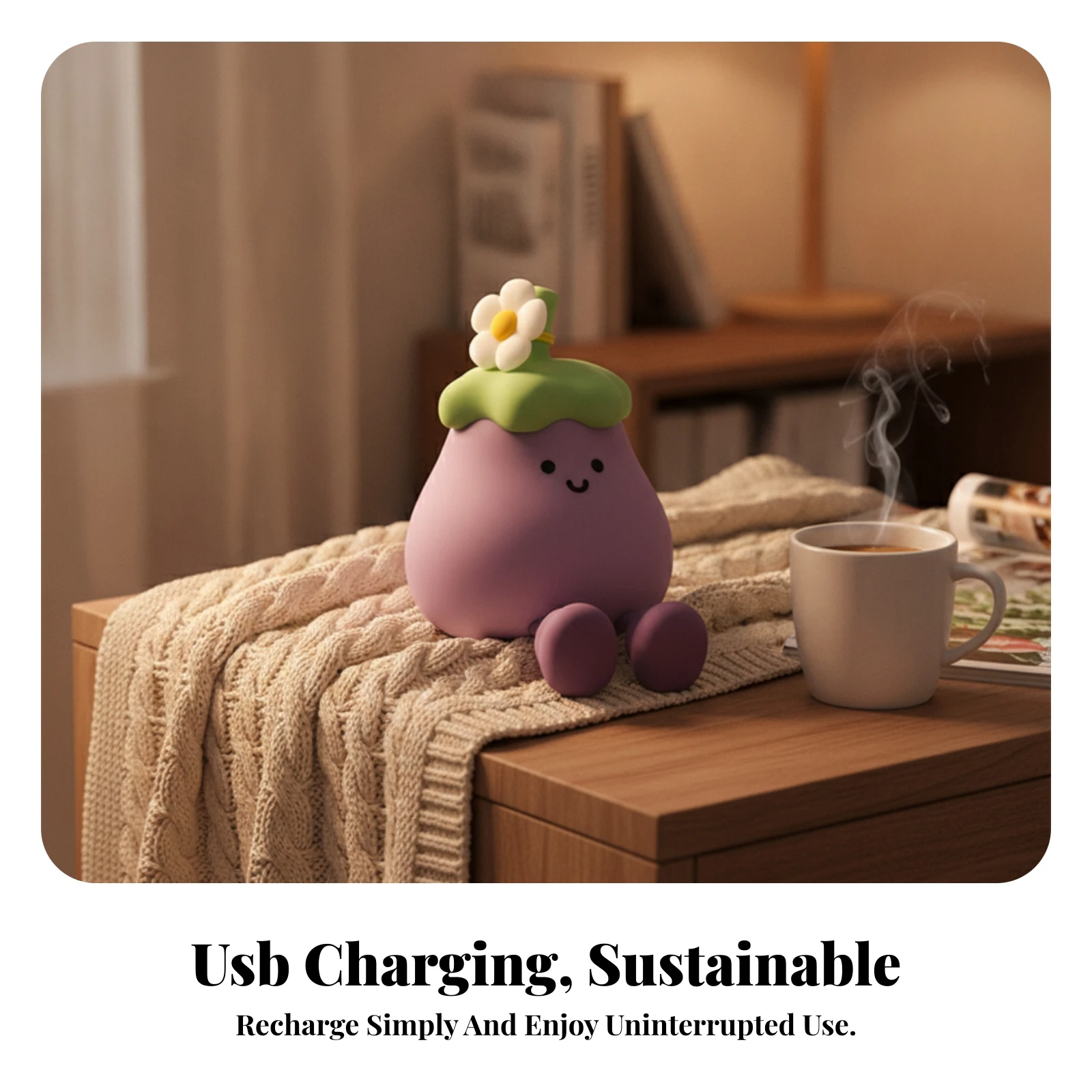 Silicone Night Light Cute Eggplant Night Light for Bedside, Desktop