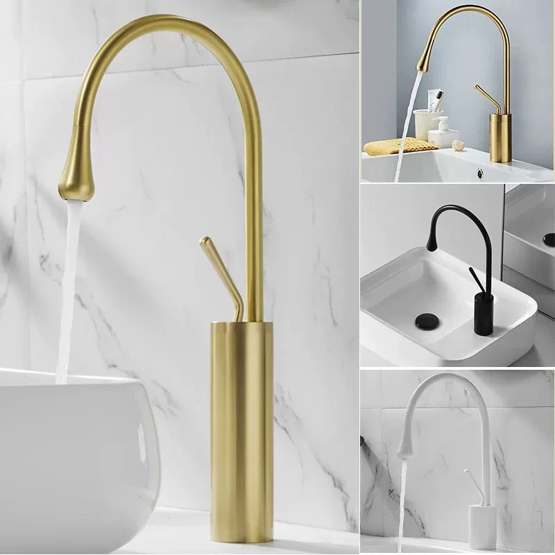 Simple Aesthetic Washbasin Faucet Hot and Cold All-copper Brushed Bathroom Washbasin Water Drop Faucet Heightened Rotation