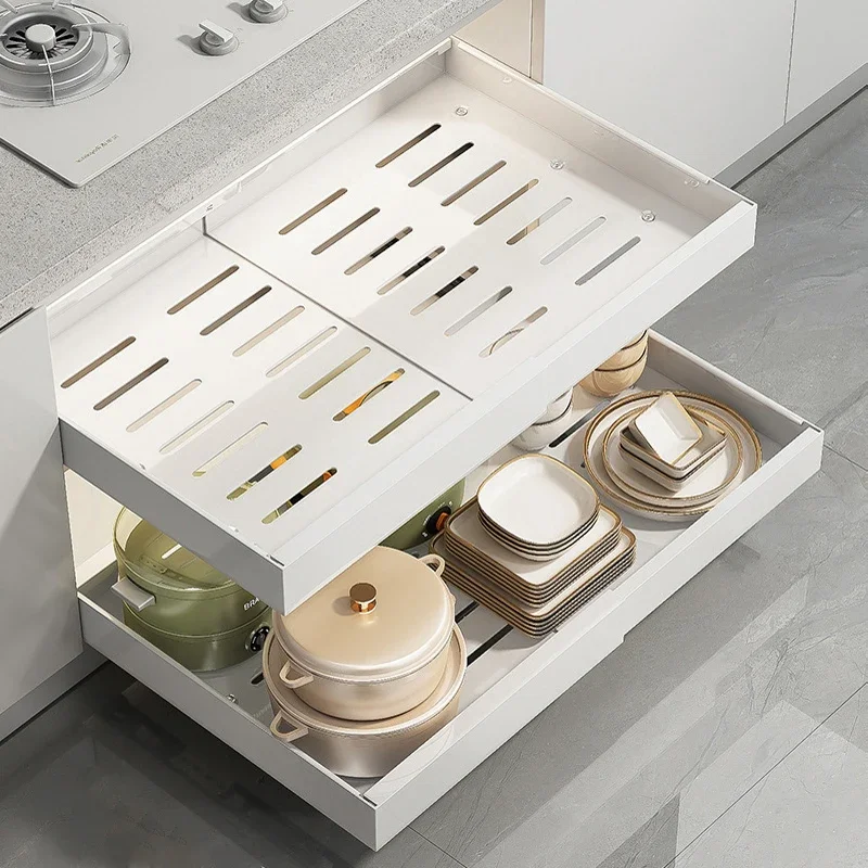 

Scalable Pull-out Kitchen Storage Rack with Slide Rails Drawer Type Storage Tray Spice Box Storage Rack Cabinets Organizer