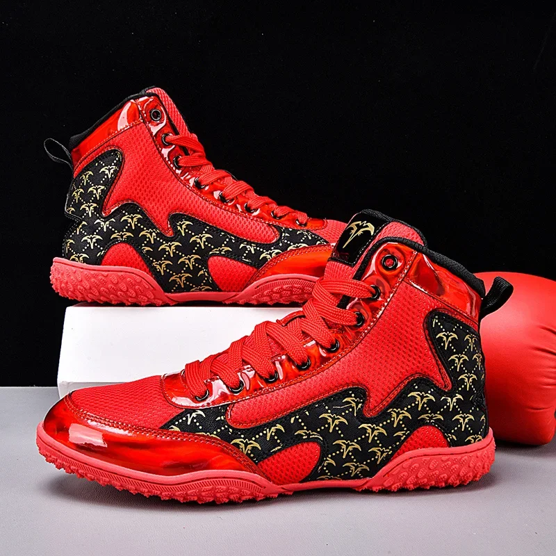 

Профессиональные мужские борцовские спортивные ботинки с высокой лодыжкой, черные, красные мужские ботинки большого размера для тренажерного зала, фитнеса и тренировок, боксерские ботинки