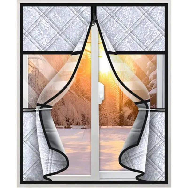 Silver Reflective Aluminum Film Fabric Thick Cotton Filled Window Curtain Thermal Insulated Sound Deadening Drape Indoor Curtain