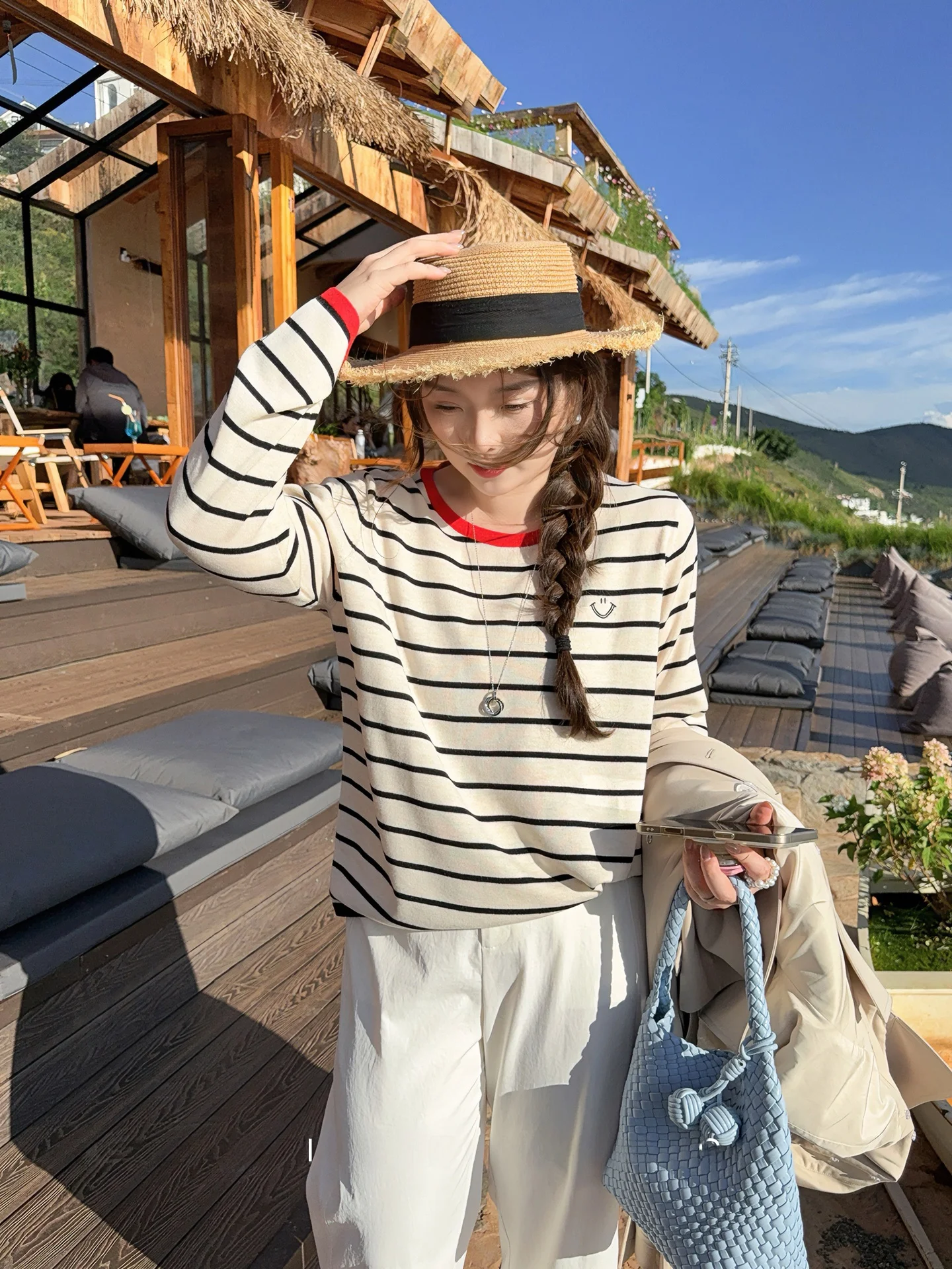 

Вязаный топ с художественными полосками, женская базовая футболка больших размеров, осенняя новинка, с длинным рукавом, круглым вырезом, из смесового полиэстера, удобная