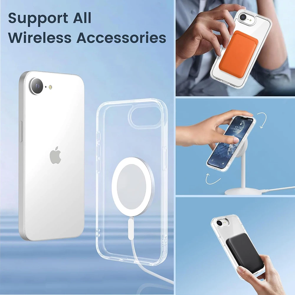 Strong Magnetic Magsafe Case For iPhone 16E 16 E Hybrid Shockproof Cover For Iphone SE 4 SE4 2025 Clear Hard Back Silicone Shell - náhled 5