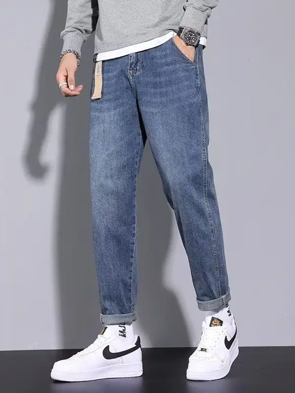 Loose Straight Leg Men's Jeans High Waist Zipper Closure Casual Breathable High Elasticity Business Gentleman Style Summer Jeans