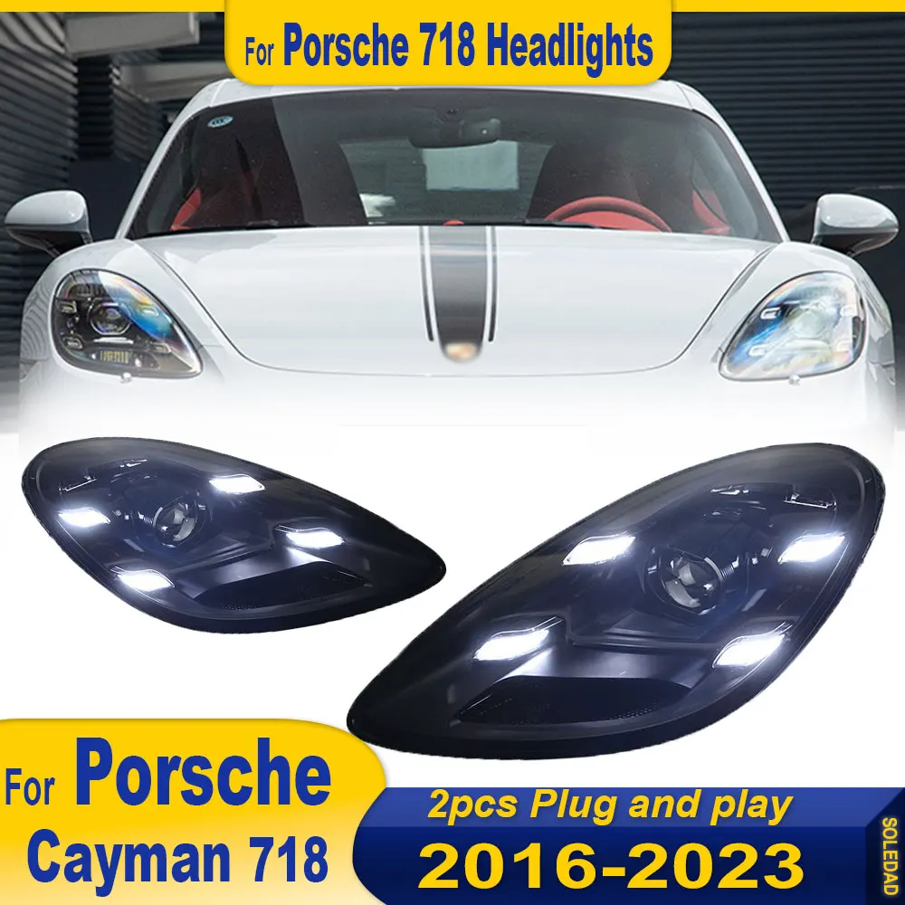 2PCS Car Lights For Porsche 718 Cayman Headlights Boxster 2016-2023 Upgrade New Style LED PLDS Lasers HeadLamps Plug and Play