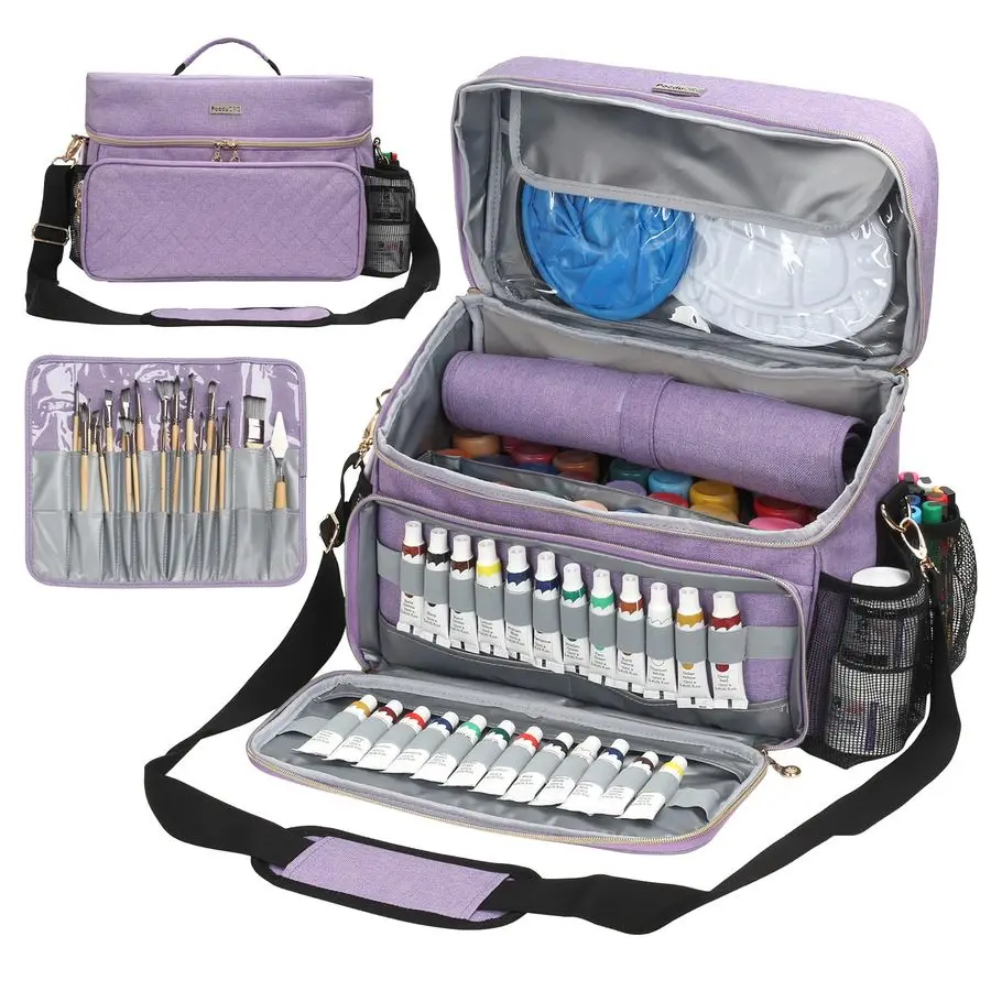 

Органайзер-сумка для хранения принадлежностей с отстегивающимся держателем для кистей и разделителями, чехол для переноски для дома, путешествий, улицы, подходит для маркеров