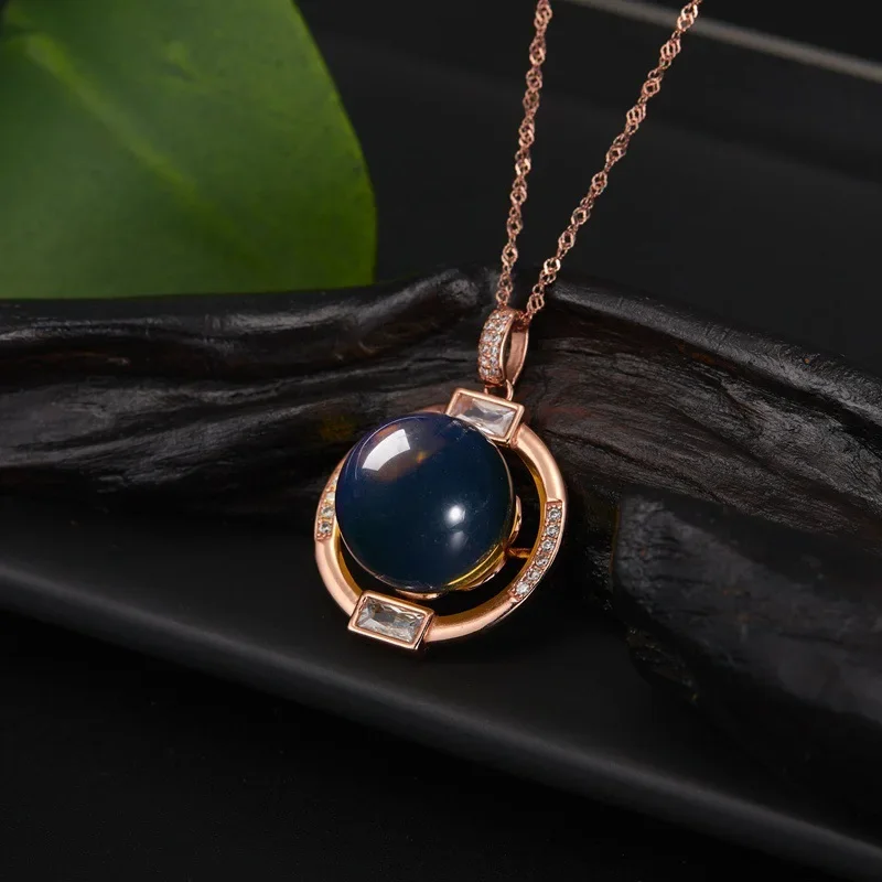 

Blue Amber Pendant Women Necklace Crystal Jewelry Gifts Zircon Gemstone Natural 925 Silver Amulet Chinese Charm Fashion Ring