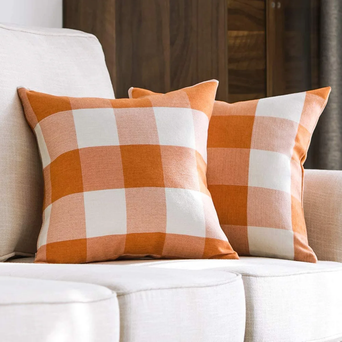 Buffalo Plaid Check Throw Pillow Covers 18x18inch 20x20inch 24x24inch Blue White Orange Ivory Home Decorative Cushion Case