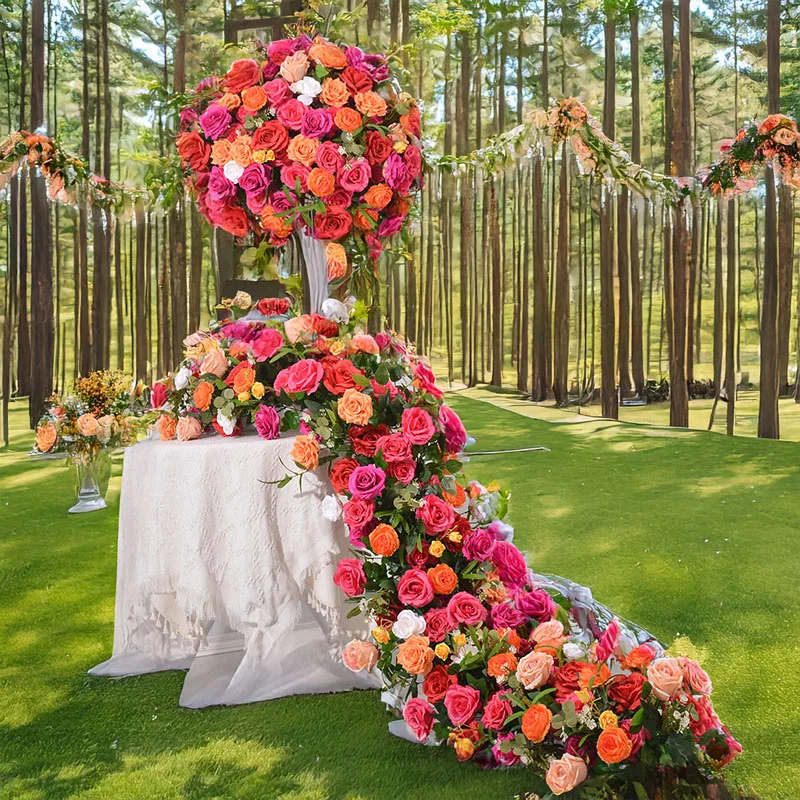 

Wedding Decoration Essential 200x40CM Rose Red Orange Flower Rows Maximize Atmosphere for Table Flower Balls Archways Shelves